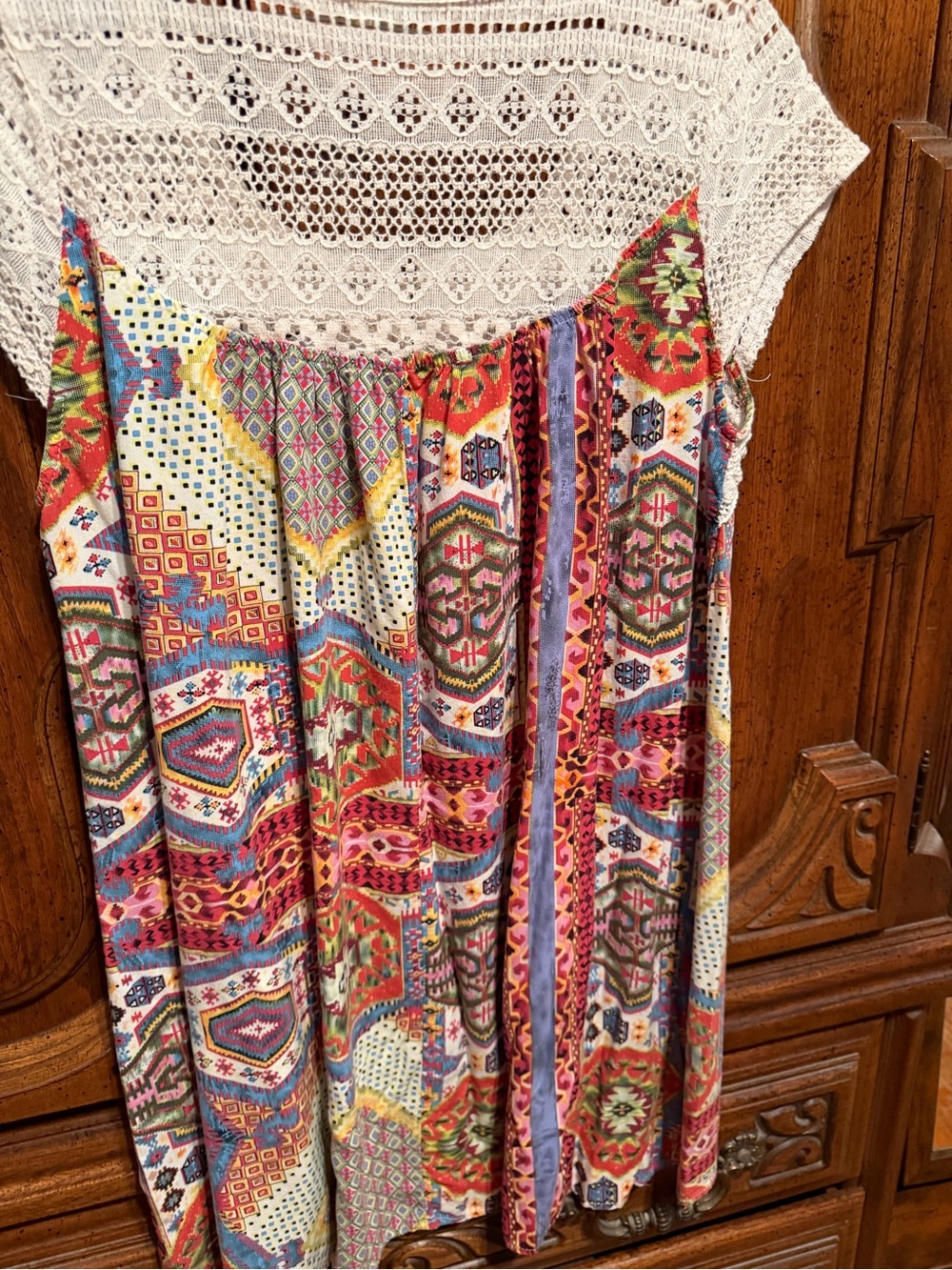 Kori Multicolor Crochet Yoke Boho Tunic